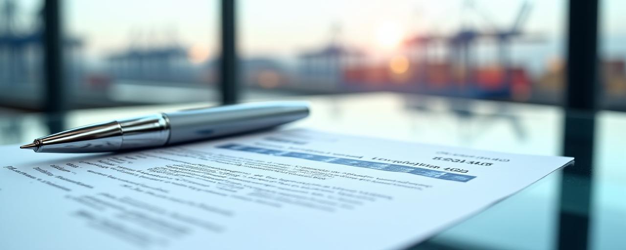 Legal documentation and logistics contracts on an office desk