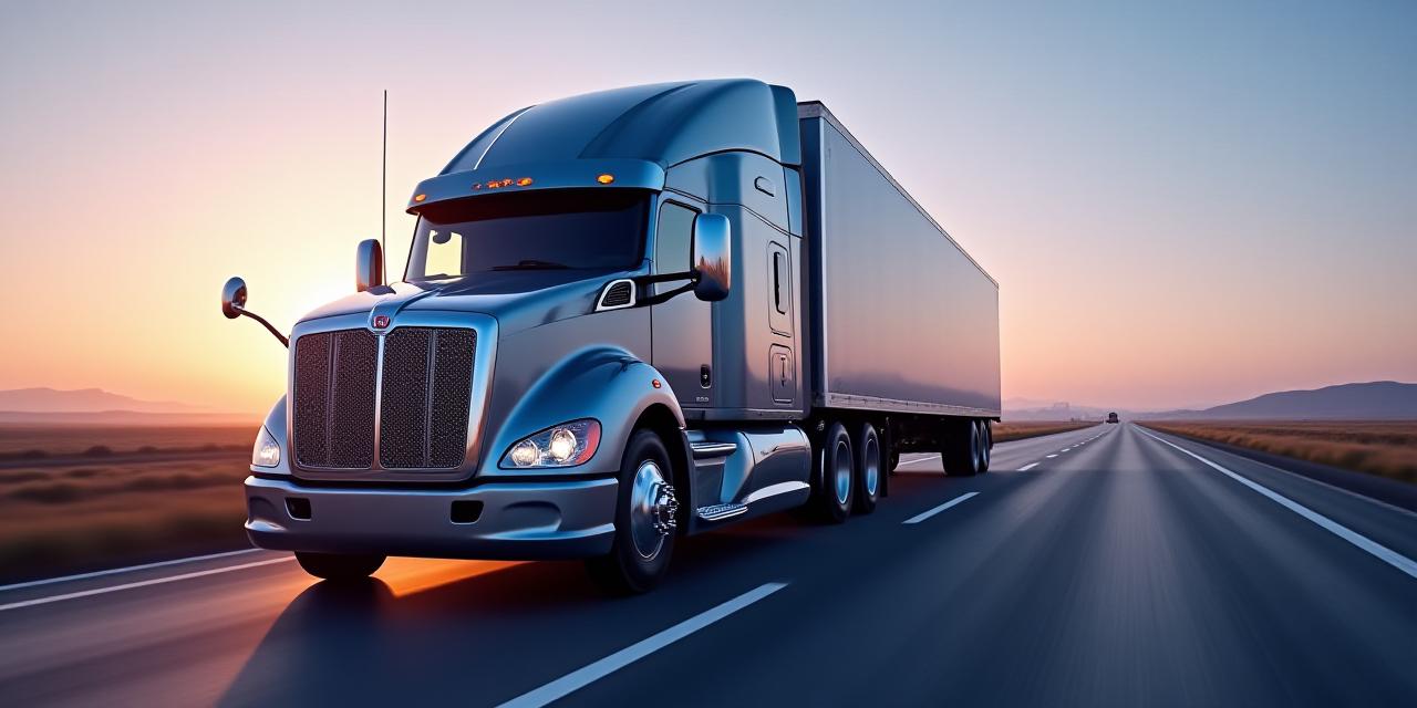 Heavy duty freight truck in transit